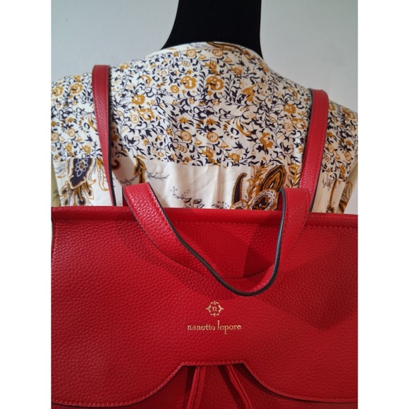 Nanette Lepore Red Pebbled Vegan Leather Convertible Backpack Drawstring Bag main image 6